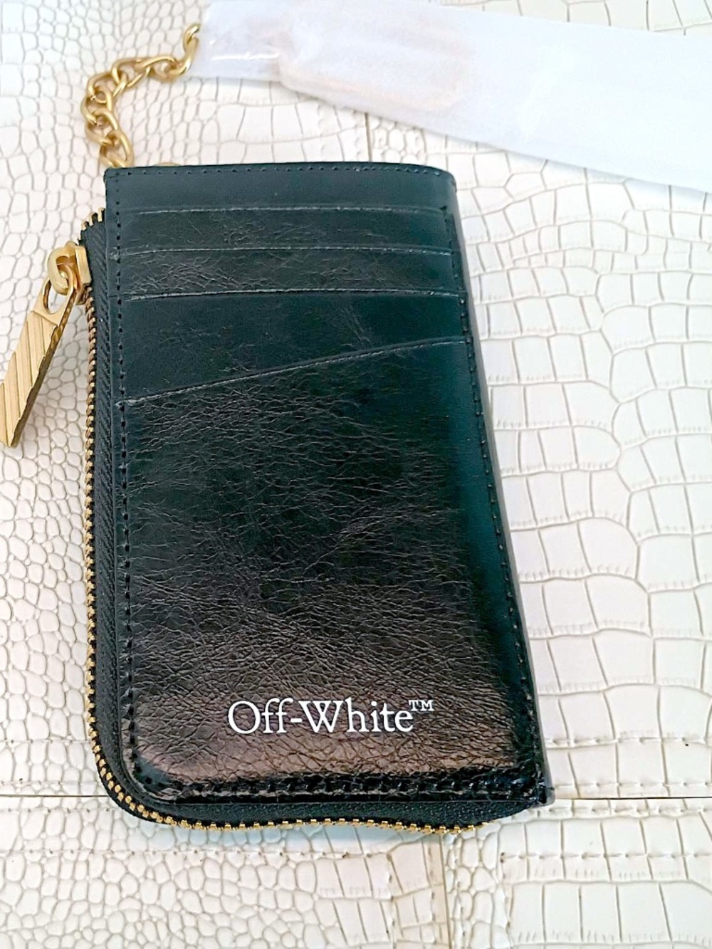 Rare (Hard to Find Brand New) Off-White Black Leather Zip Key Pouch Wallet Card - Picture 6 of 11